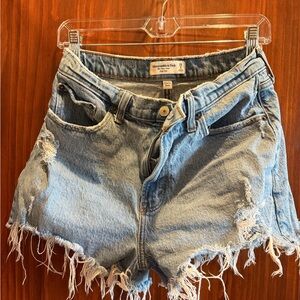 Abercrombie & Fitch Light Blue Distressed Frayed Hem Denim Shorts